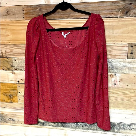 Culture Code size large long sleeve eyelet rust colored soft and stretchy blouse - Picture 1 of 9